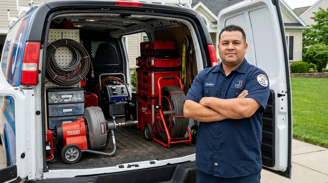 Professional drain cleaning equipment and Johns Plumbing LLC plumber in Central Islip