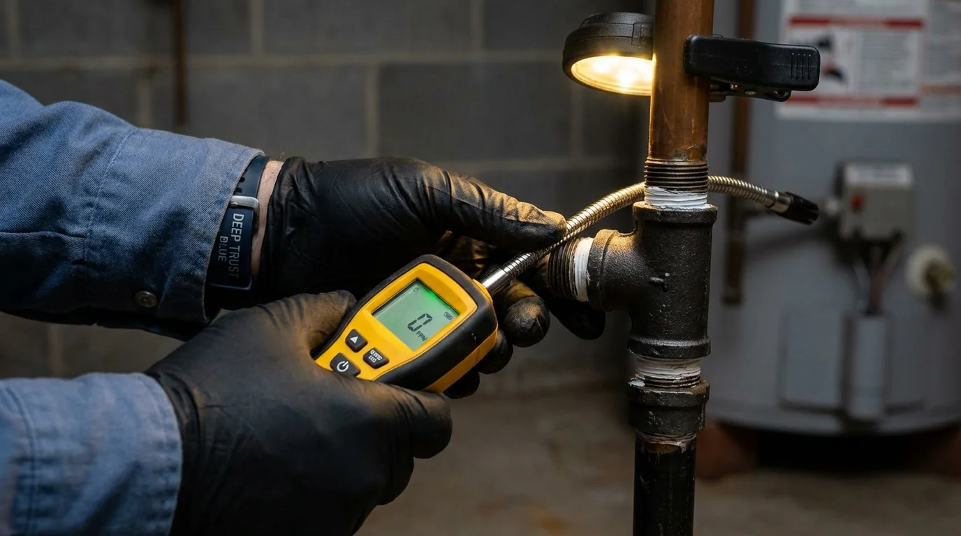 Gas leak detection with electronic sniffer by Johns Plumbing LLC in Central Islip
